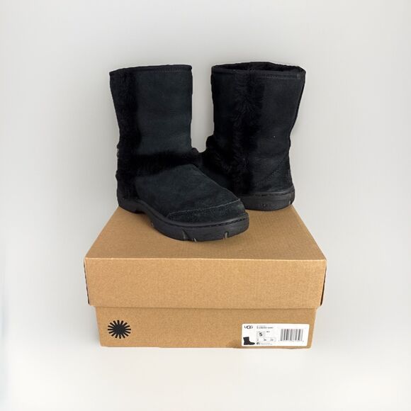 Womens UGG Boots Black Sunburst Short Suede Wool Sz 5 (fits 6) #1130726 $180 - Picture 4 of 16